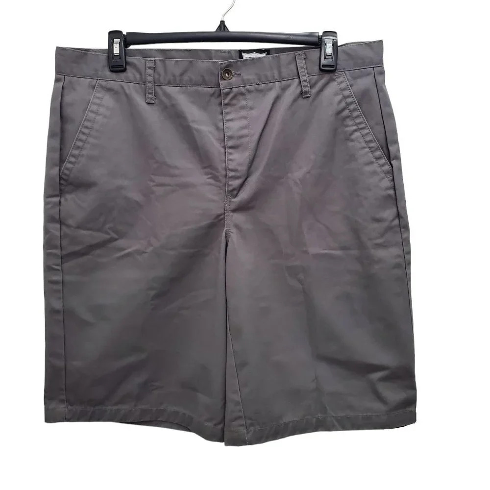 Free World Men's Big & Tall Gray‎ 12" Flat Front Casual Poly Cotton Shorts Sz 40